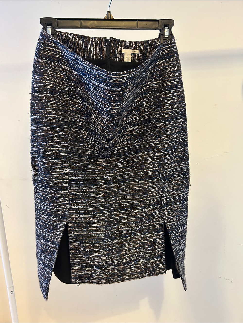 Halogen Navy and Black Tweed Pencil Skirt with Front Slits